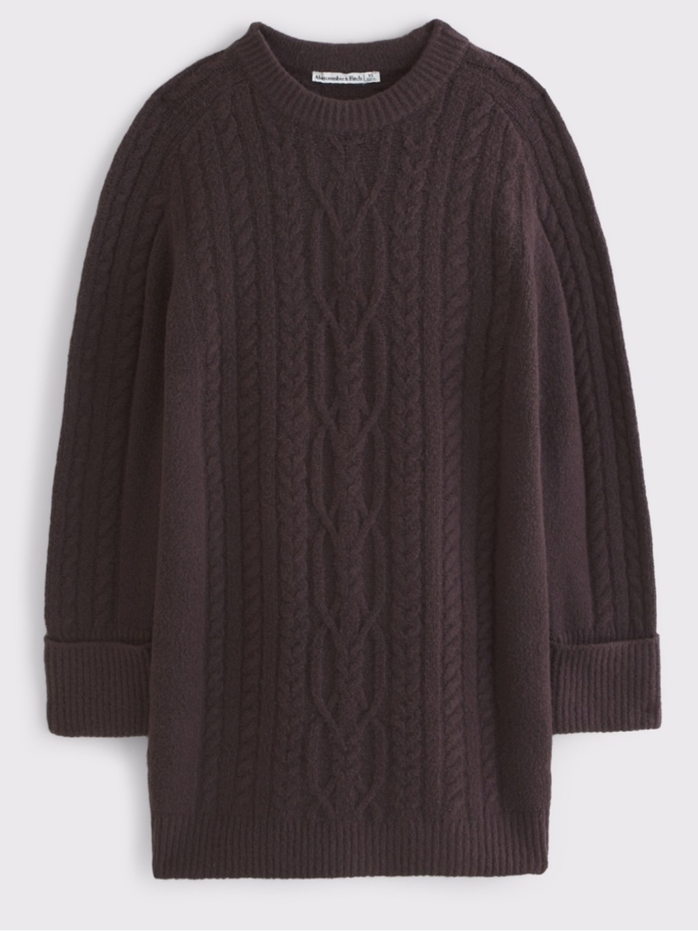 Cable-Knit Crewneck Sweater Dress - Dark Brown